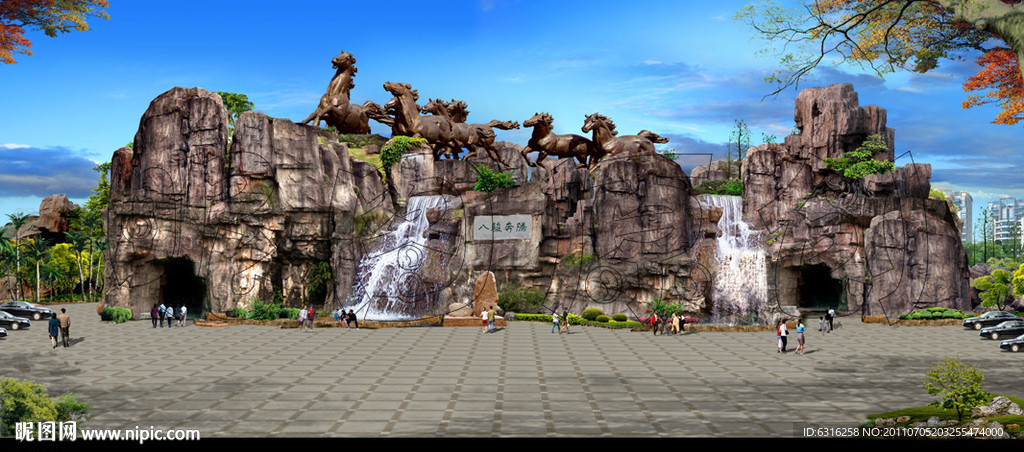 假山跌水效果图