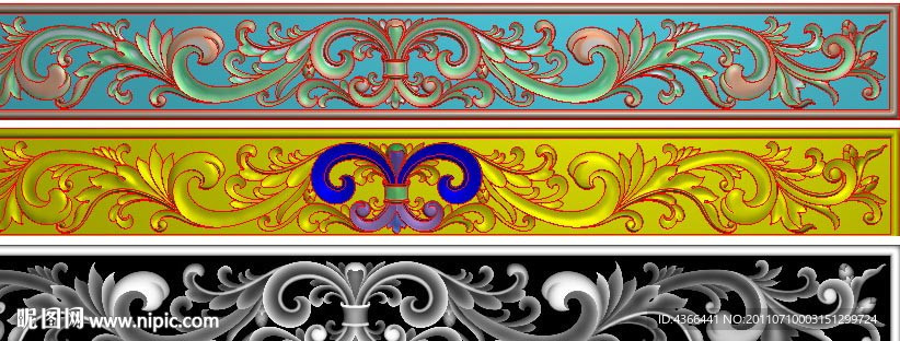 西洋花灰度浮雕图带