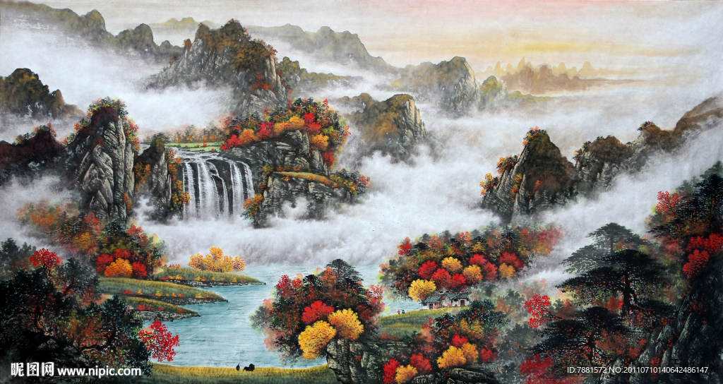 国画秋景山水画