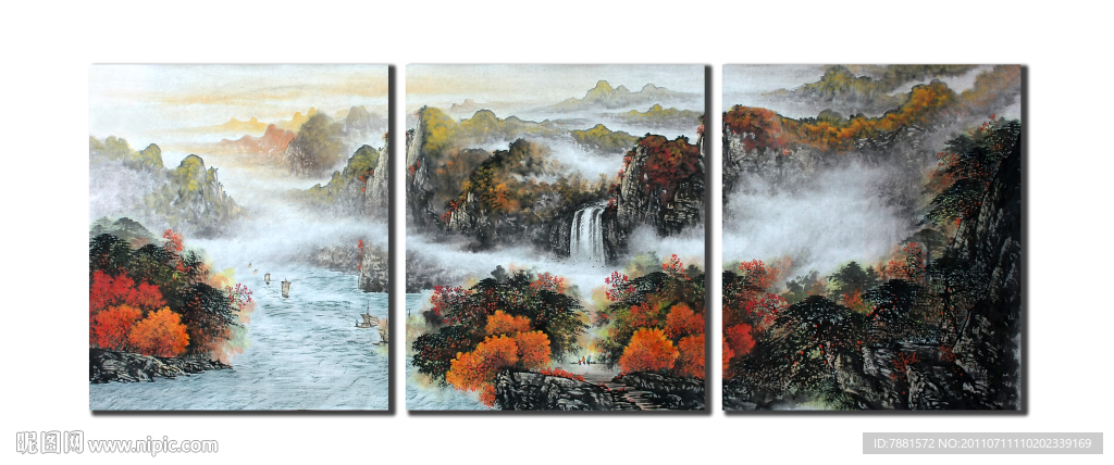 国画秋景山水无框画
