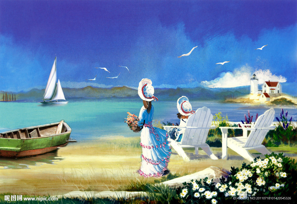 油画风景 海边