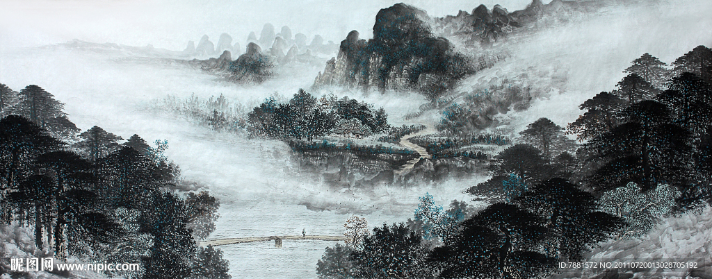 淡彩国画山水画