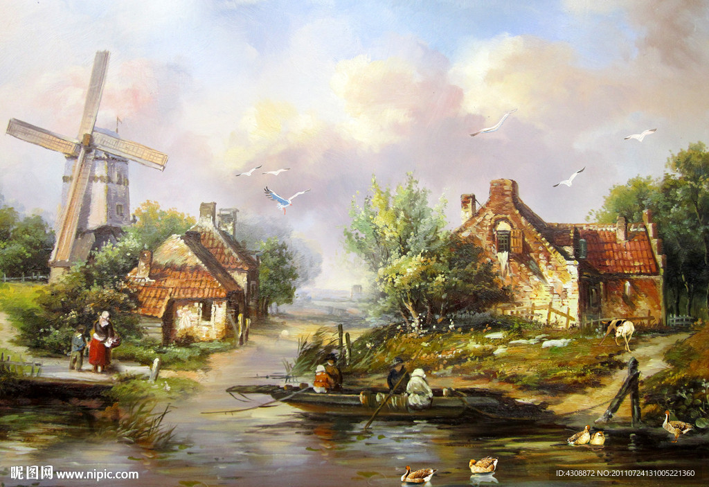 油画风景 山村油画