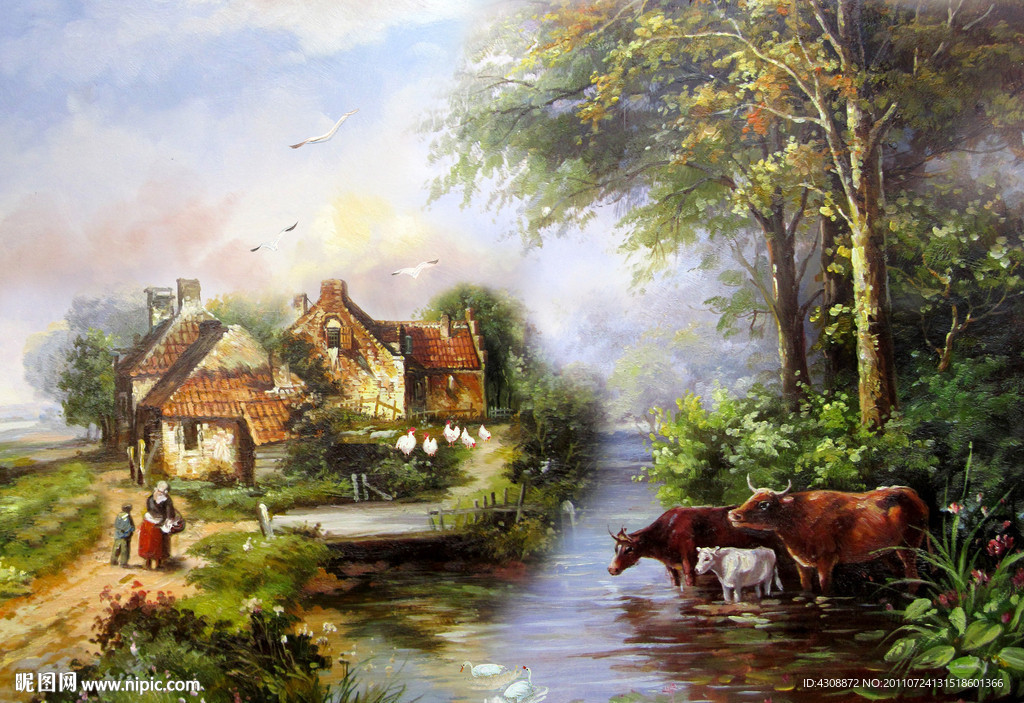 油画风景 山村油画