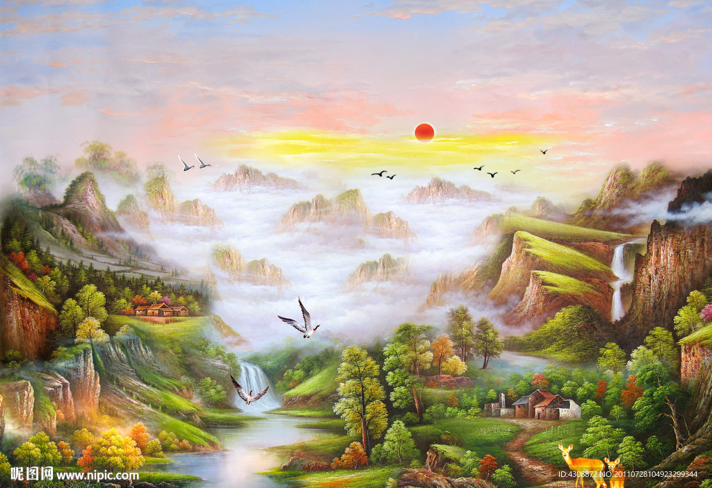 油画风景 漂亮的山水油画