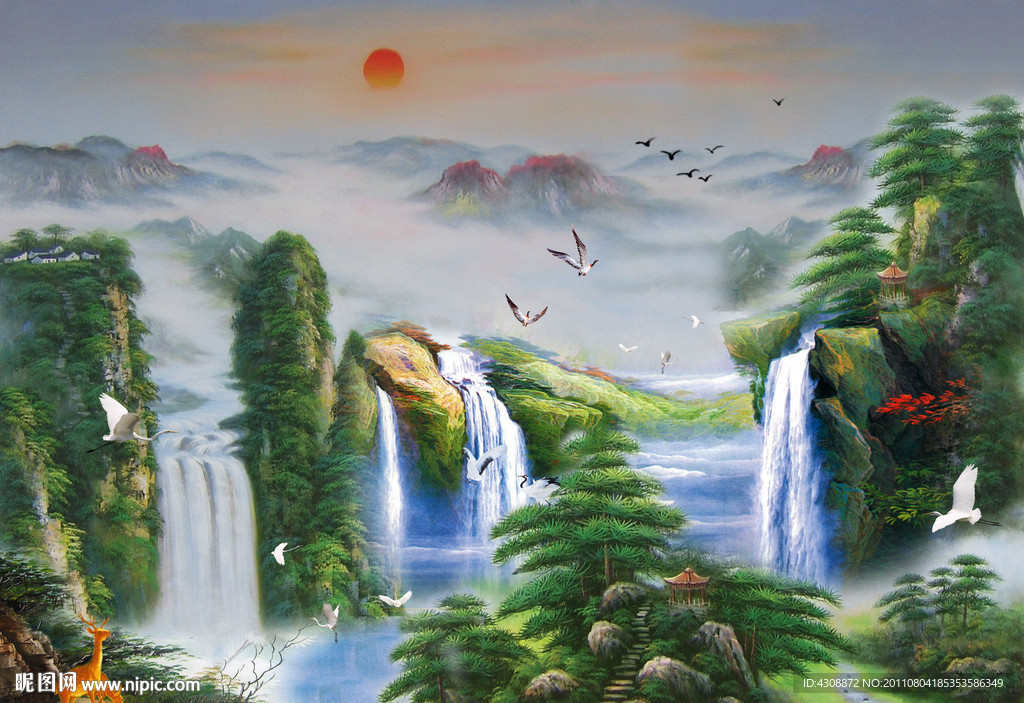 油画风景 漂亮的山水油画