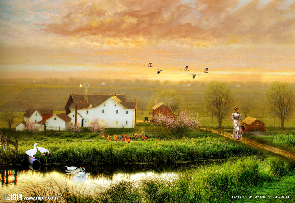 油画风景 山村油画