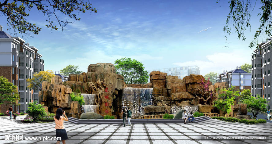 假山跌水效果图