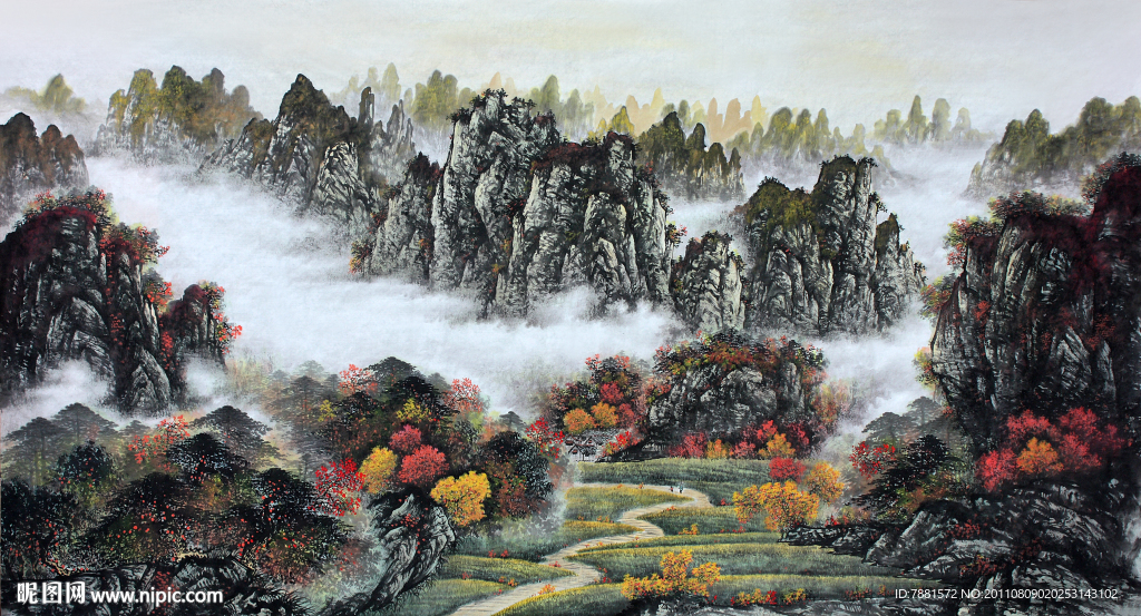 国画秋景山水画