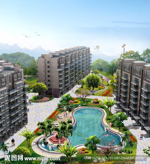 小区泳池景观效果图方案