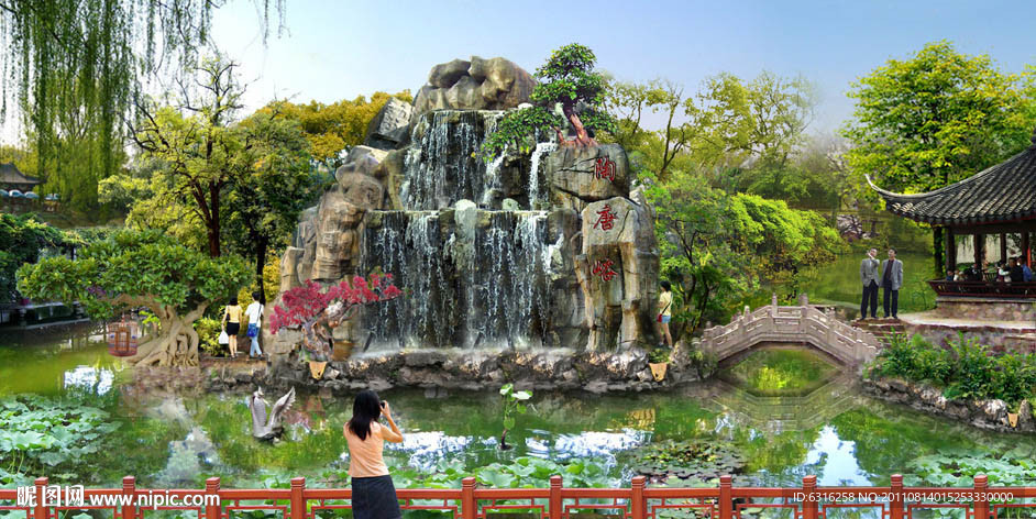 假山跌水效果图
