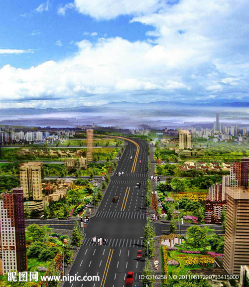 道路绿化效果图