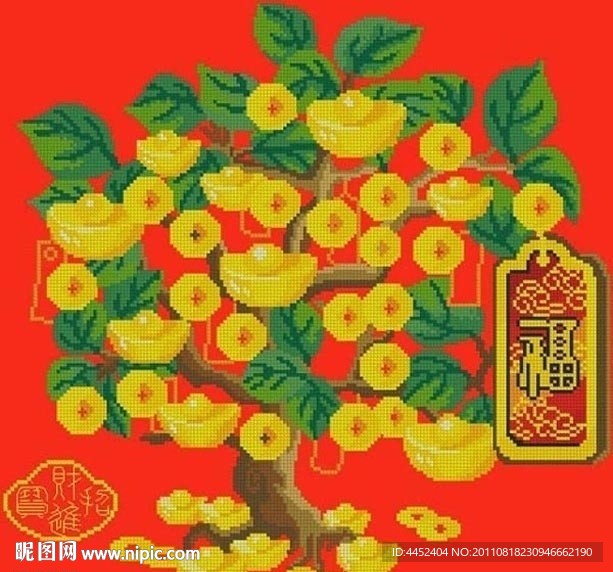 十字绣源文件 发财树 图纸图片