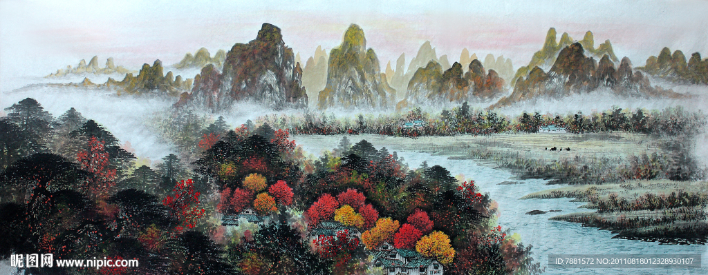 国画秋景山水画