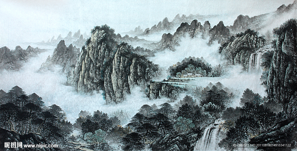 国画淡彩山水画
