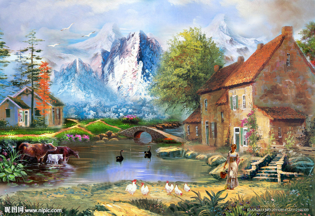 油画风景 山村油画