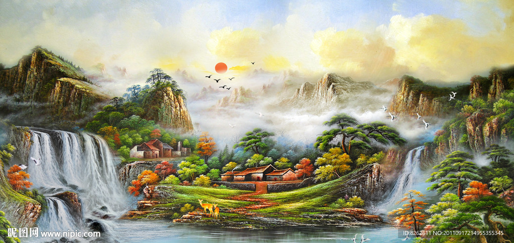 油画风景 漂亮的山水油画