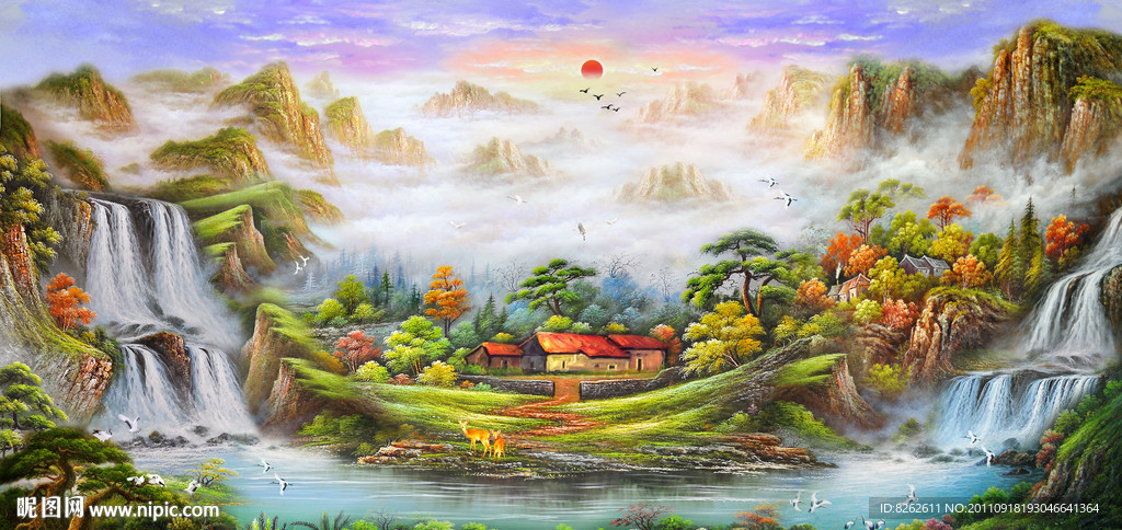 油画风景 漂亮的山水油画