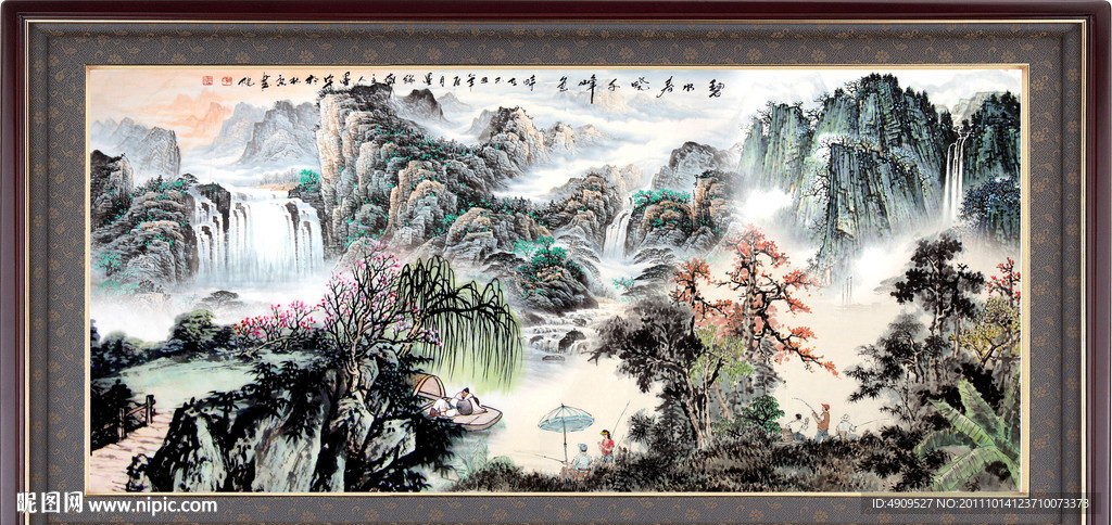国画山水瀑布 高山流水