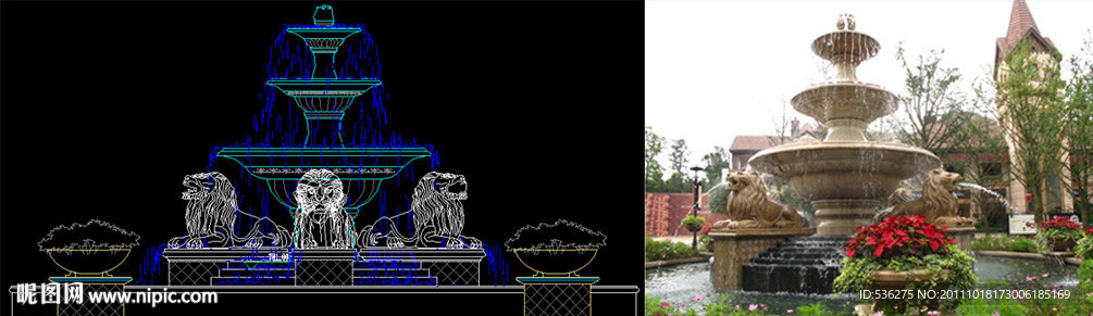 狮子喷泉雕塑cad施工图
