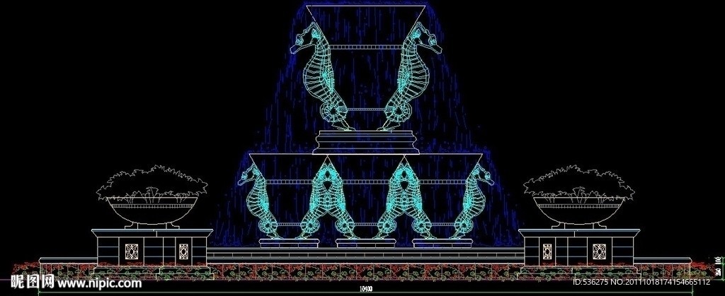 海马喷泉雕塑cad施工图