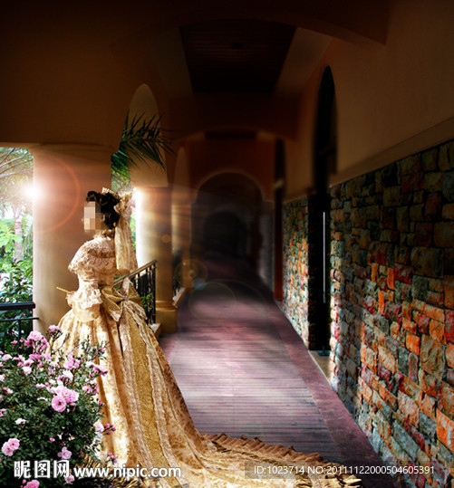 美女鲜花走廊