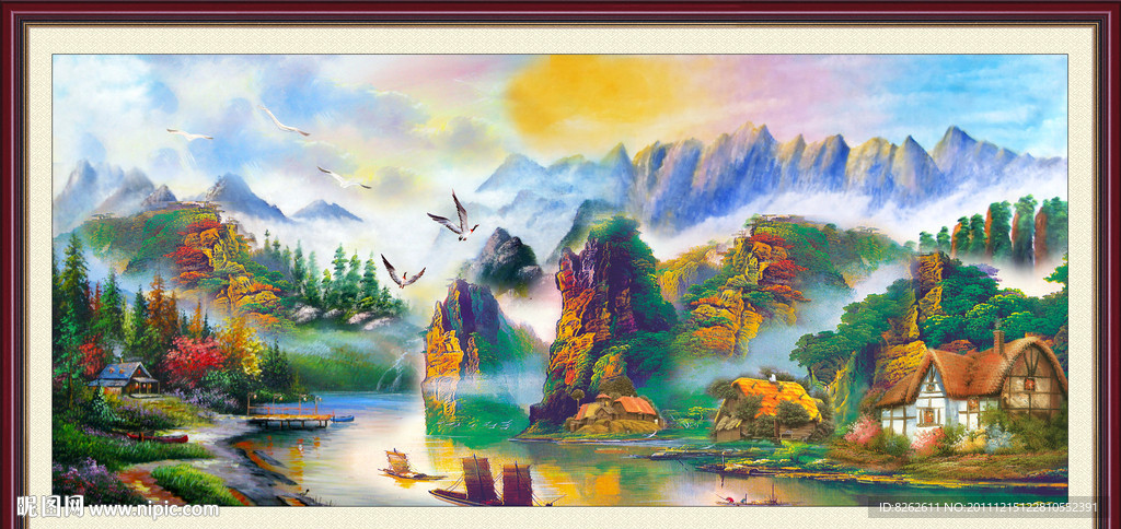 油画风景 漂亮的山水油画