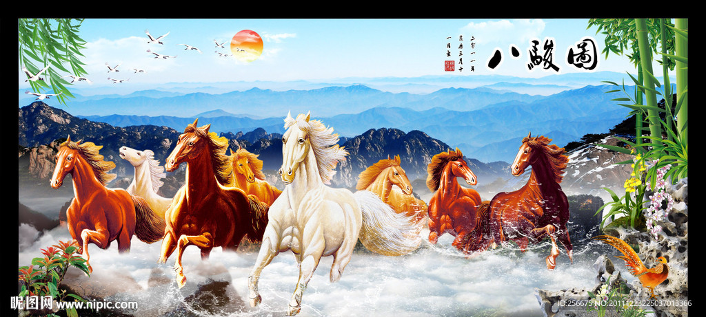 马到成功 八骏全图