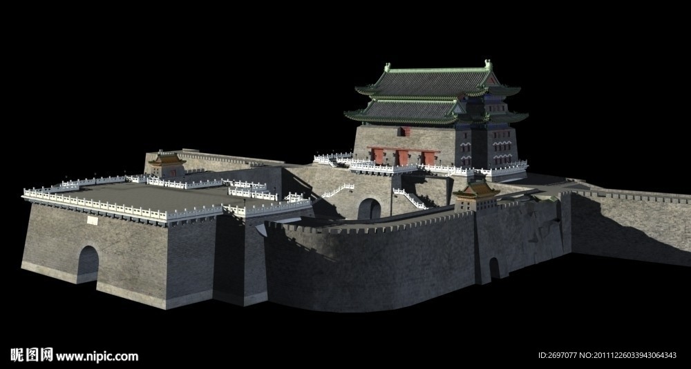 古建筑瓮城全贴图模型
