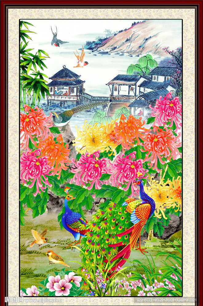 孔雀菊花图