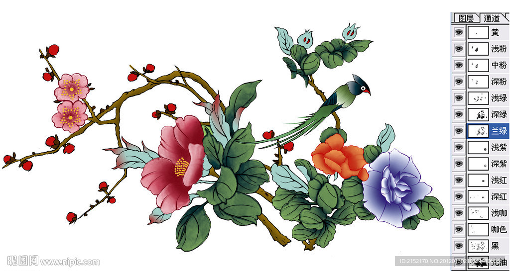 花与小鸟（通道分层）
