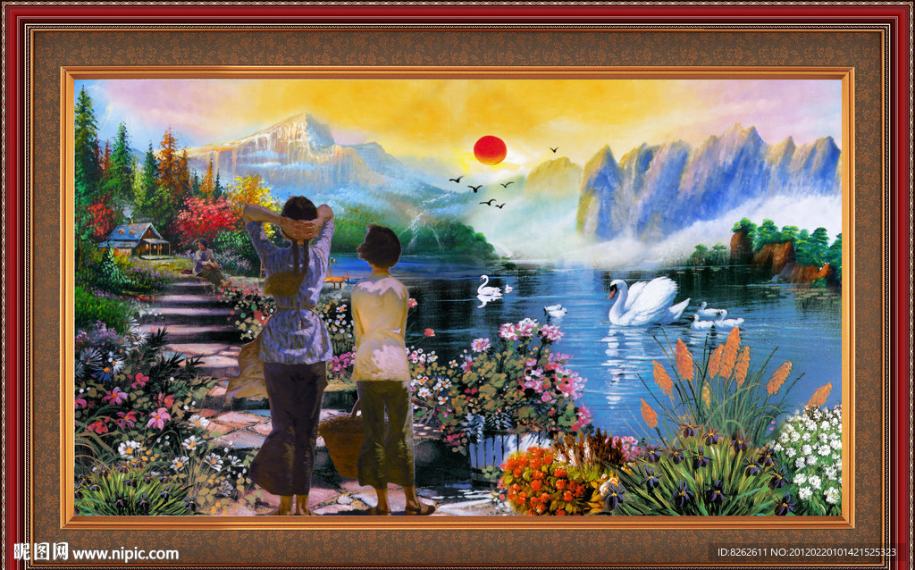 油画 山村水乡