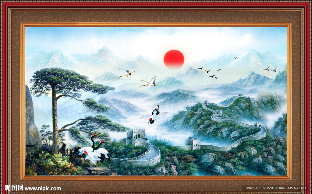 油画 长城迎客松