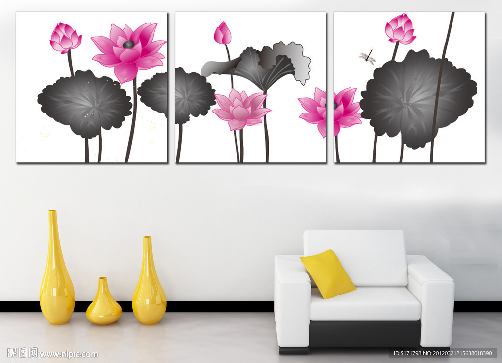 无框画 装饰手绘画 抽象画 水墨画 荷花