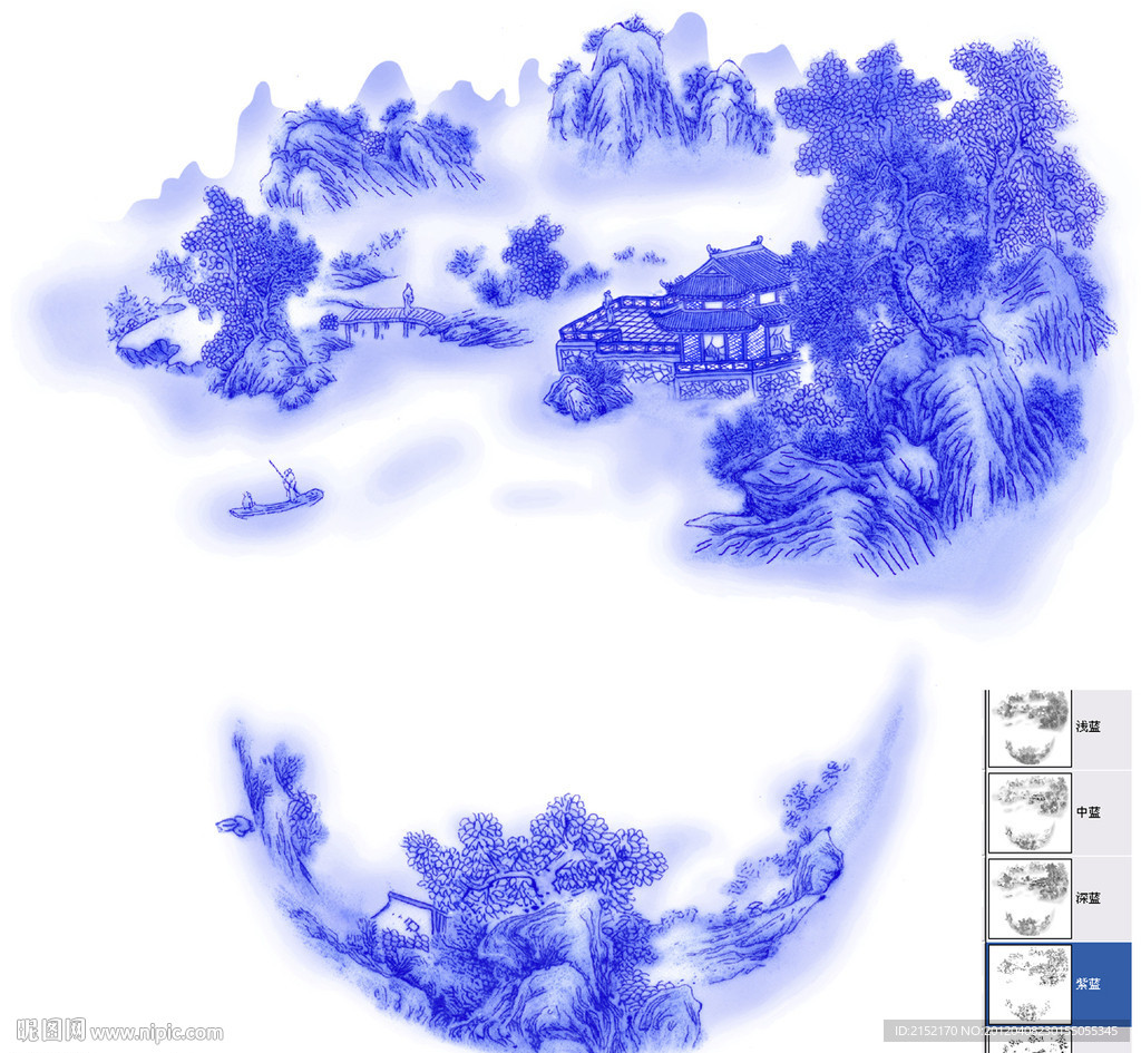 蓝彩流水风景图(通道分层)