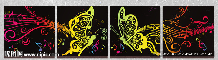 双蝶音符 无框画