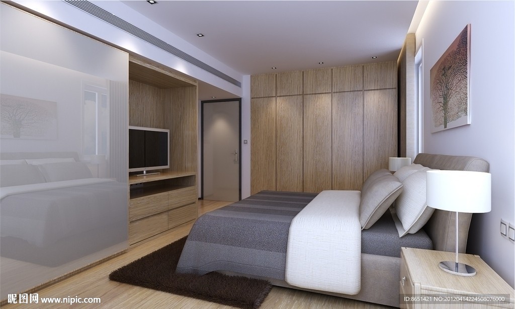 室内现代主卧3D模型（带灯光材质）