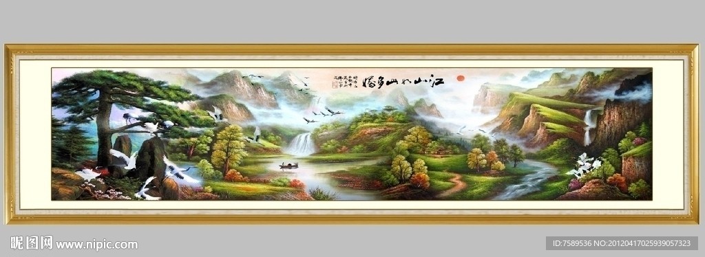 油画松鹤图高清长卷