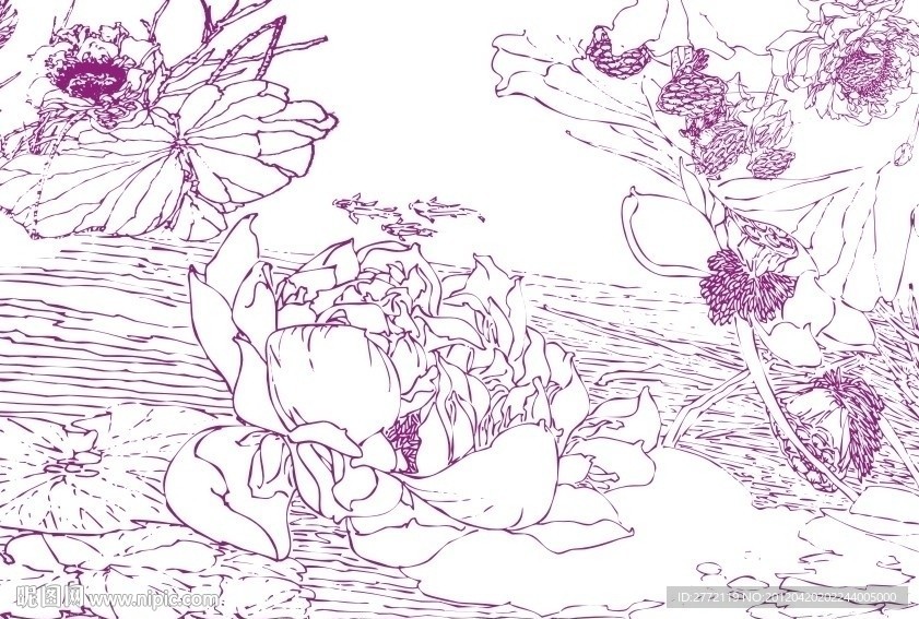 水塘莲花美 中国画