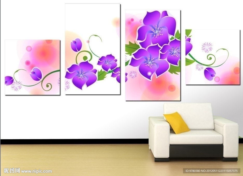 无框画 装饰手绘画 抽象画 紫色花朵