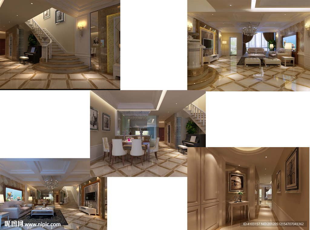 客餐厅和门厅及楼梯口效果图