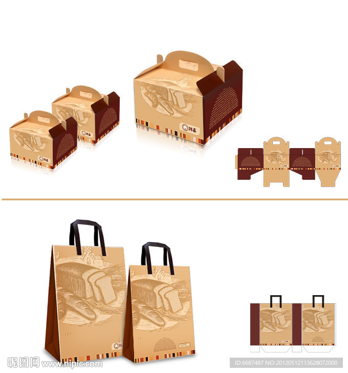甜品打包盒 包装 手提袋 （展开图）