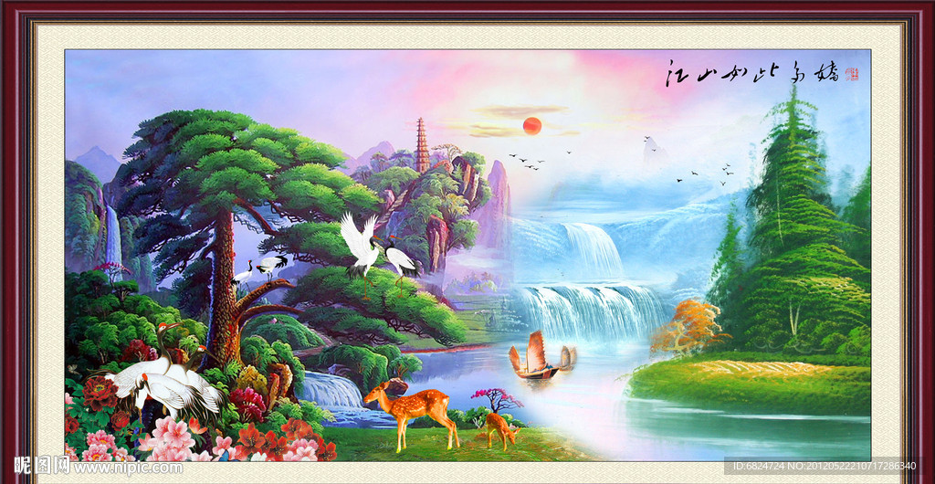 国画 松鹤图 松鹤延年 油画