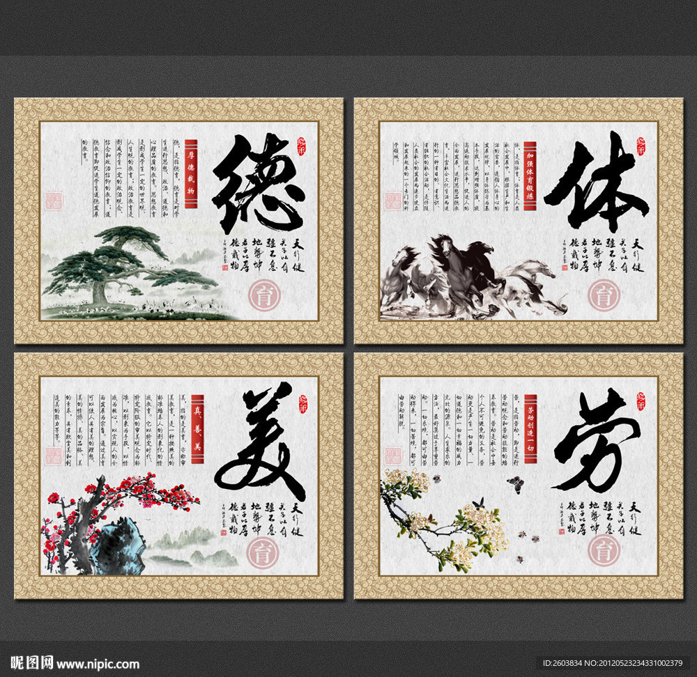 中国风学校展板 德 体 美 劳