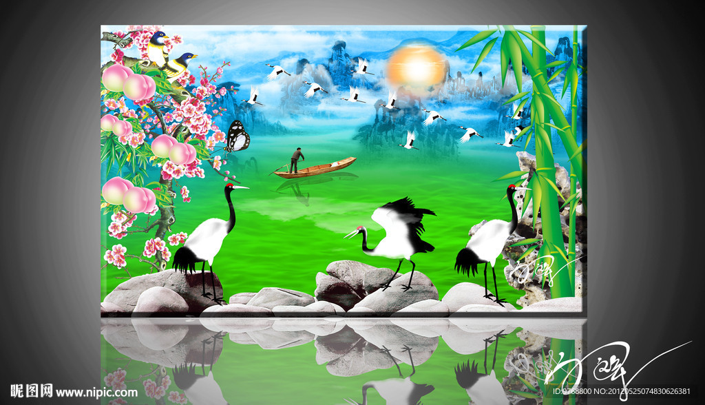 仙鹤 桃花 流水生财