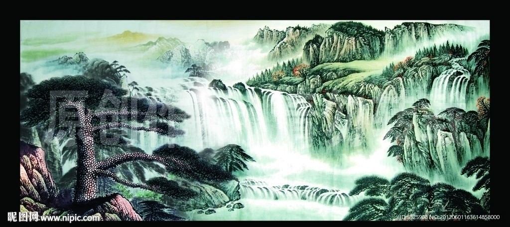 迎客松山水国画