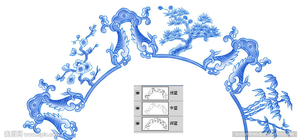 手绘松梅竹(通道分层)