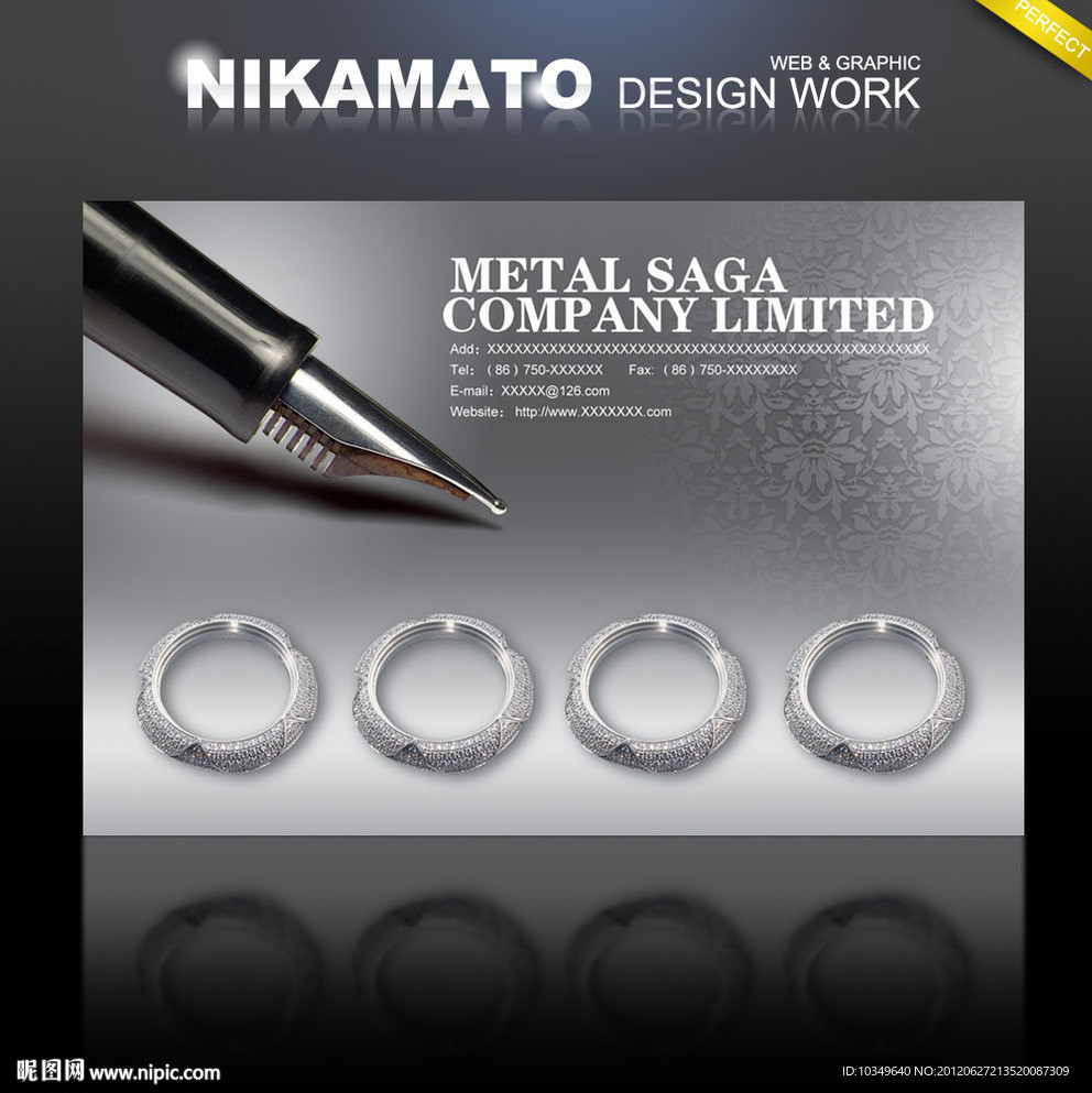 企业形像 钢笔 金属质感 画册内页版式设计模板 PSD300DPI