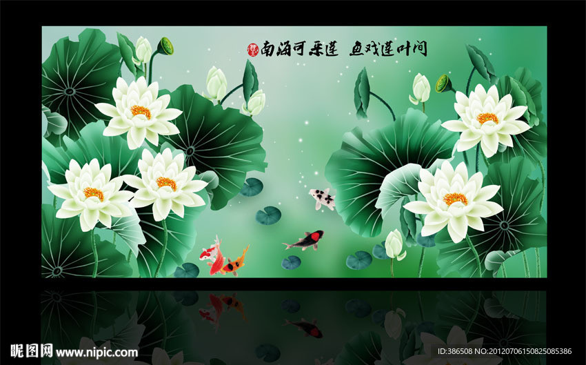 国画荷花鲤鱼图
