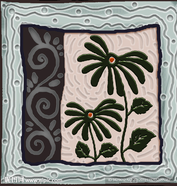 精品欧美绿菊无框画